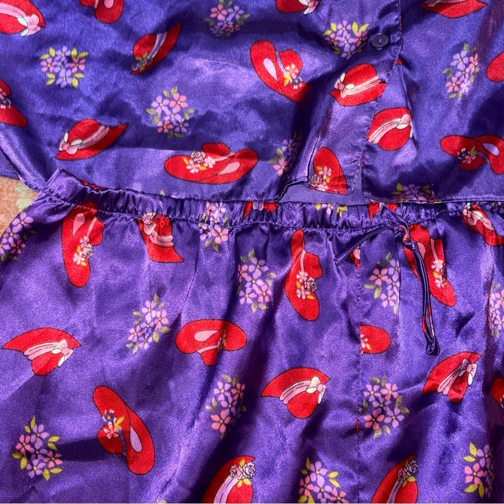 Kathryn 2 Piece Pajama Set Purple With Red Hats Size 2X Satin Shorts & SS Top - Picture 4 of 8